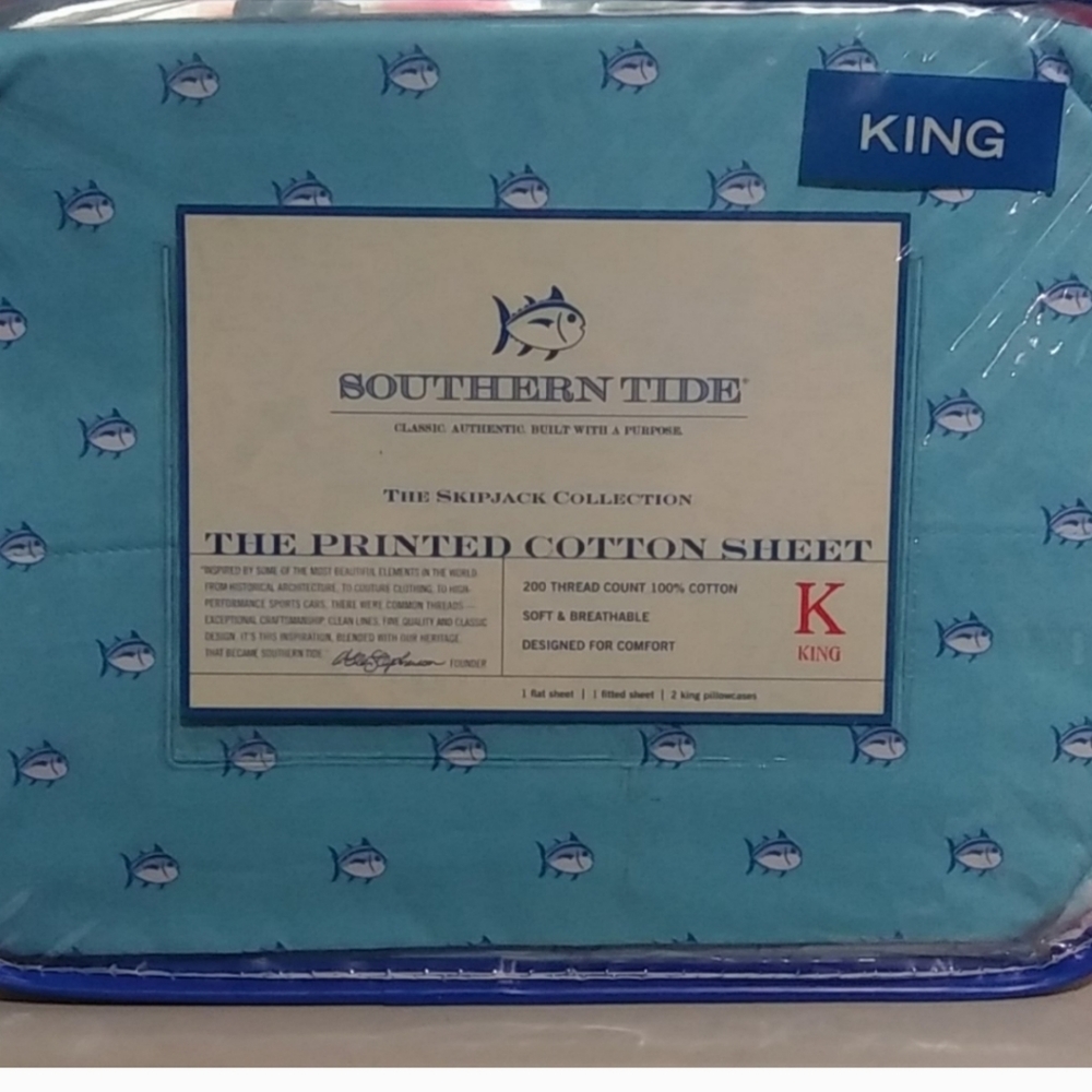 New Southern Tide King size sheet set SkipJack  fish